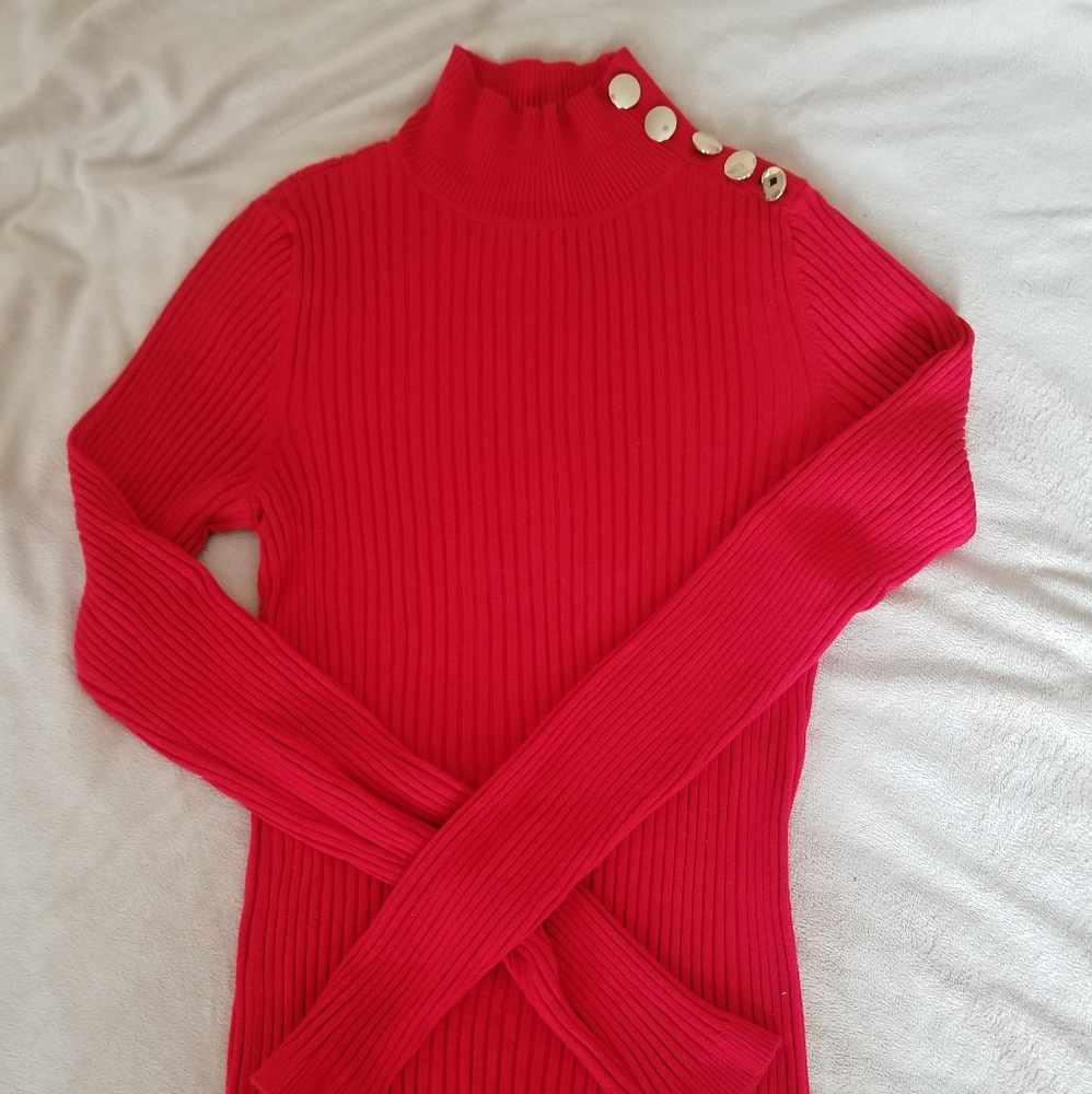 Inc ribbed turtleneck with gold neck buttons size